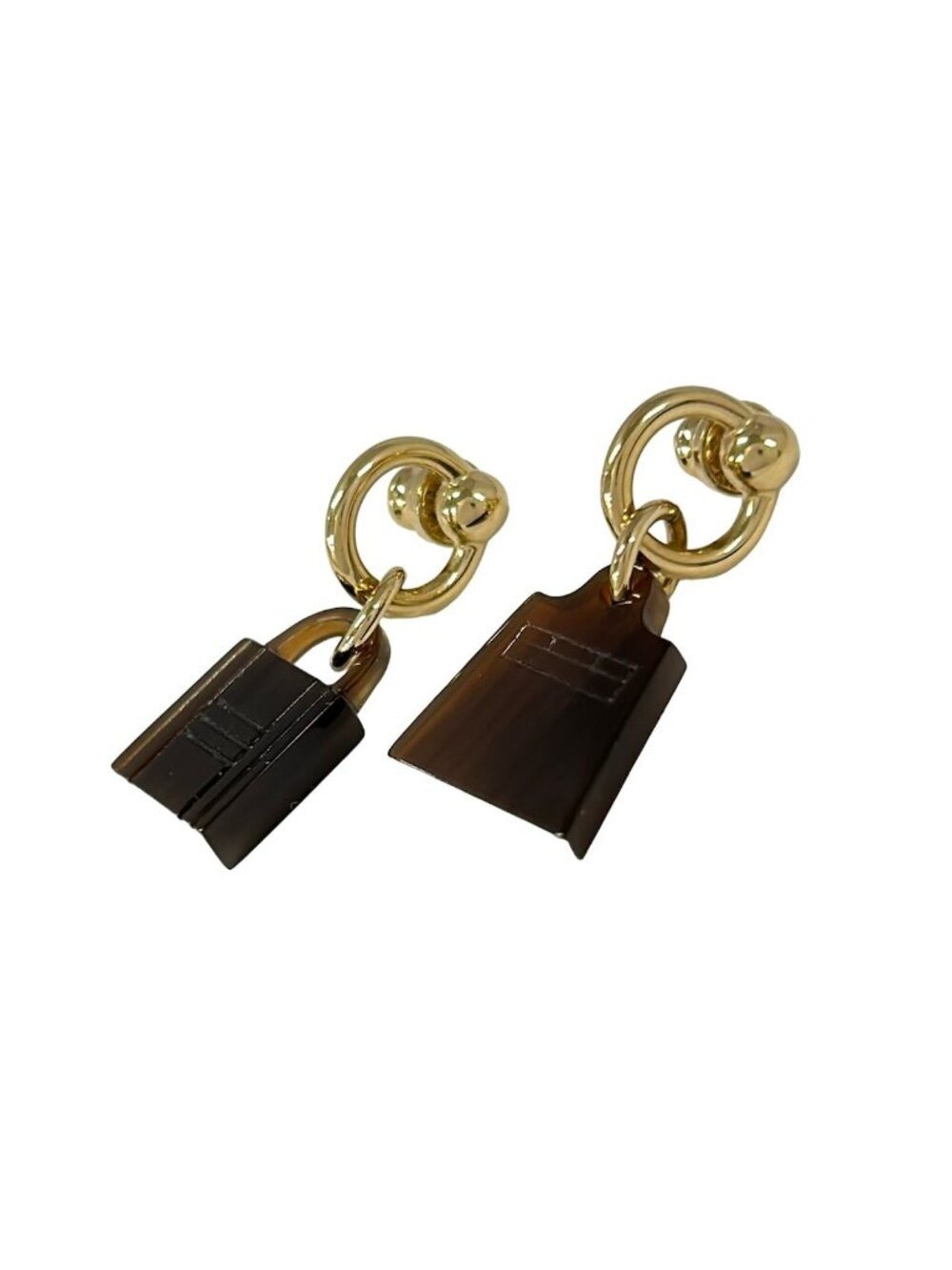Hermes Earrings Amulette Maroquinier Gold Brown Bag Motif